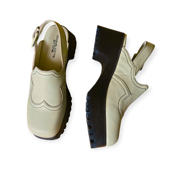 Charlotte Stone Oat Cream Loni Slingback Platform Clog Shoes Size 10 - Picture 3 of 8